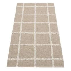 Ada Teppich 70 X 150 Cm, Dunkles Leinenbeige – Steingrau Metalli